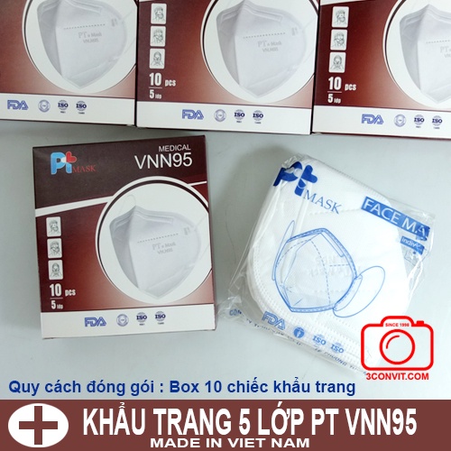 Hộp 10 Khẩu trang 5 lớp VNN95 PT Mask chuẩn N95 / FFP2