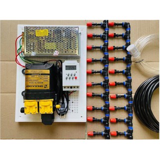 Bộ phun sương tưới lan máy bơm đôi 20 béc cam 1 hướng và hẹn giờ