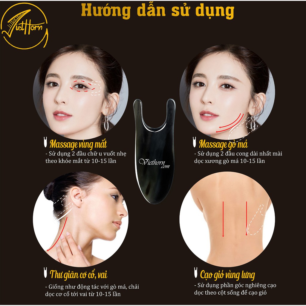 COMBO 4 sản phẩm massage bằng sừng /đánh gió/giải cảm/day,ấn huyệt đạo/chăm sóc làm đẹp VIETHORN