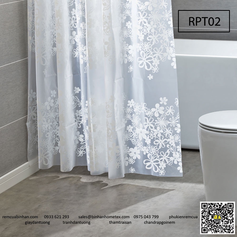 Rèm phòng tắm họa tiết hoa màu trắng sang trọng Màn chống nước nhà tắm Phụ kiện nhà tắm RPT02