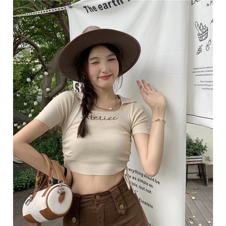 Áo Thun Tay Ngắn Dáng Ôm Rút Dây Thời Trang Cho Nữ