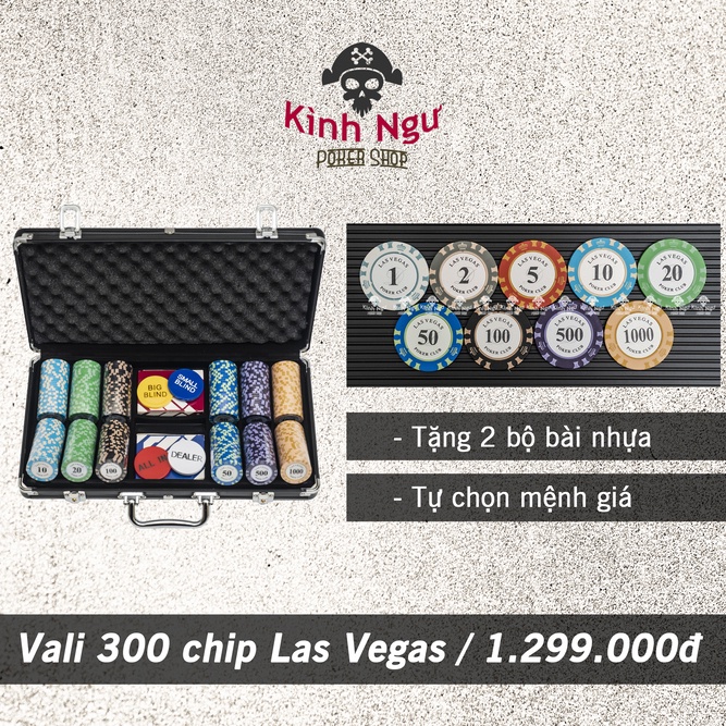 [CÓ BÀI NHỰA] Bộ 300 Chip poker có số lõi thép LAS VEGAS Tự chọn mệnh giá phỉnh Poker Pocker 14,5g