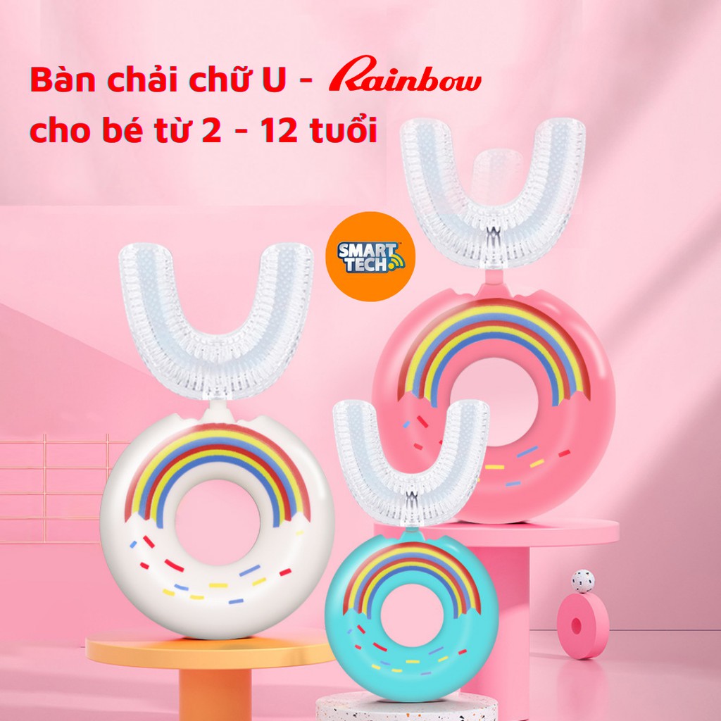 Bàn chải đánh răng cho Donut Rainbow, đầu chải silicon siêu mềm dễ cầm nắm, làm sạch răng 360 độ