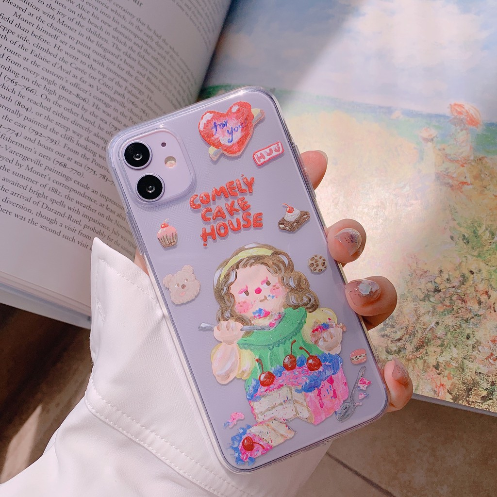 Ốp lưng iphone - Ốp silicon dẻo trong suốt Girl cake dành cho iphone 6 đến 14promax - t66
