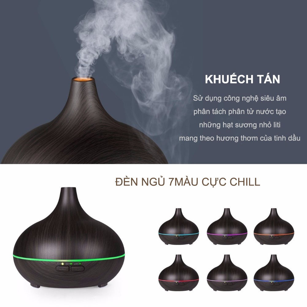 Máy xông tinh dầu phòng ngủ - Phun sương khuếch tán tinh dầu Tulip 550ml - Bảo Hành 6 tháng