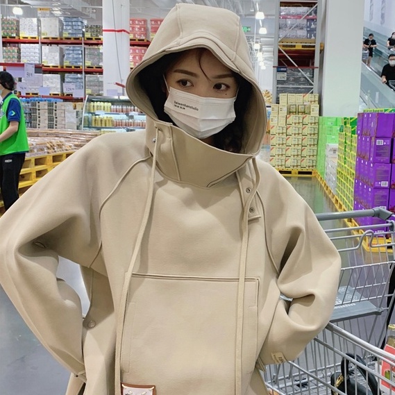 【ZHELIHANGFEI】Áo Hoodie Tay Dài Dáng Rộng Phong Cách Thời Trang Mỹ