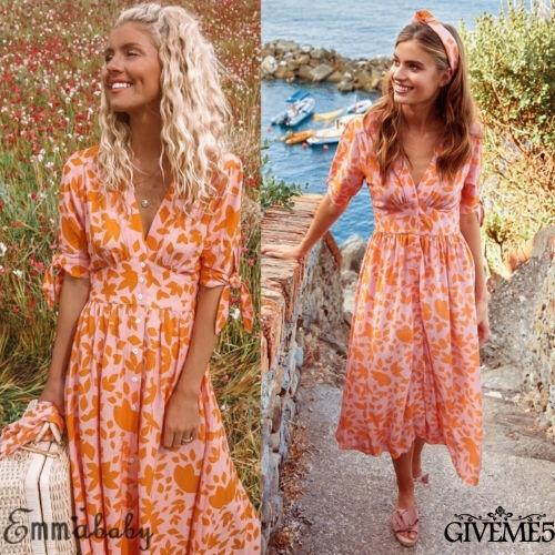 Đầm hoa cổ chữ V tay lỡ thời trang gợi cảm cho nữ