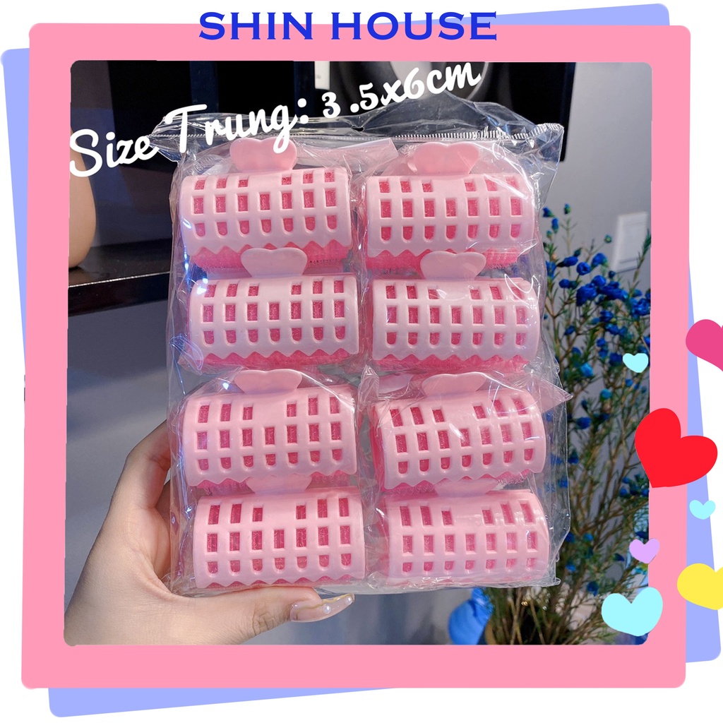Set 8 lô uốn xoăn, uốn mái, gợn sóng tự dính có kẹp giữ size trung 3.5x6cm