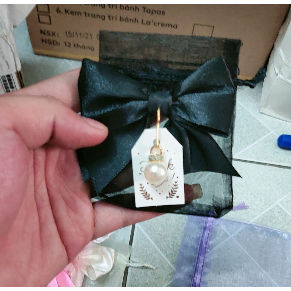 Túi vải voan có nơ kèm logo chữ thank you