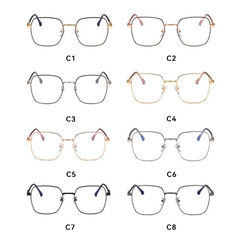 Mắt Kính Gọng Kim Loại Tròng Vuông Chống Ánh Sáng Xanh Thời Trang Hàn Quốc Cho Nữ