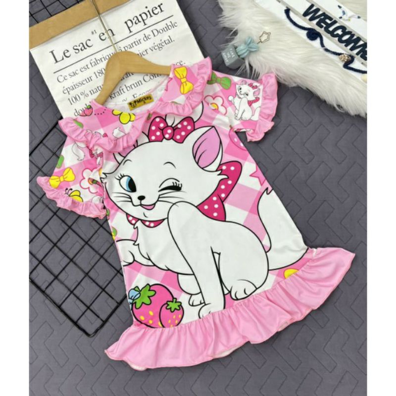 Đầm bé gái thun lạnh in 3D hình siêu dễ thương từ 9 đến 40 ký - Váy đầm bé gái