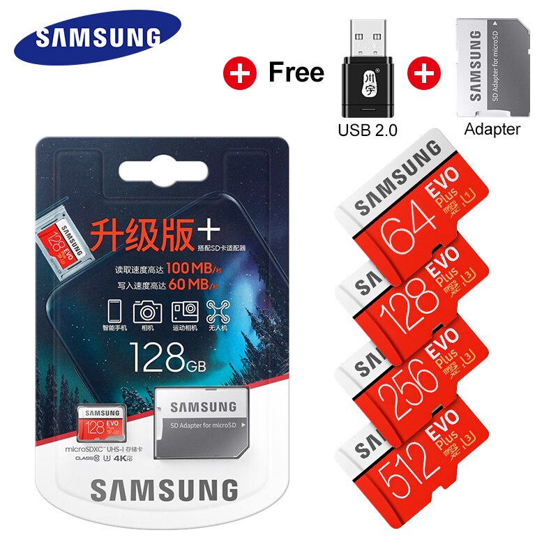 SAMSUNG Thẻ Nhớ Micro SD EVO + 128GB 64GB 32GB 95MB / s 100MB / s C10 SDHC SDXC U1 U3 TF Card 64 G 32 G 100% Chính Hãng