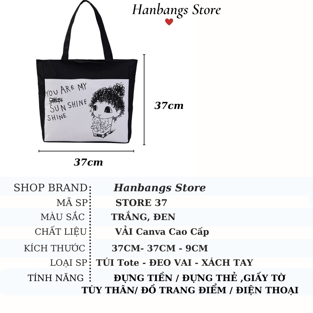 Túi Tote Túi Vải Nữ Đeo Vai họa tiết chữ Phong Cách HANBANGS STORE 37