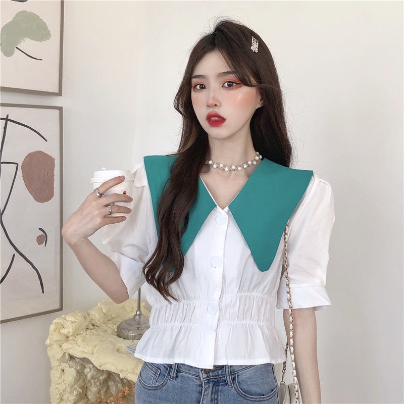 Áo Kiểu Ngắn Tay Màu Sắc Tương Phản Thời Trang Mùa Hè 2022 Cho Nữ