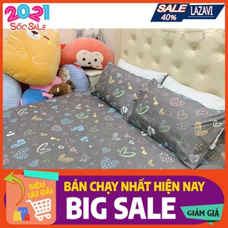 Bộ ga gối 1m,gồm 1ga 1 vỏ gối vải cotton poly-tim xám