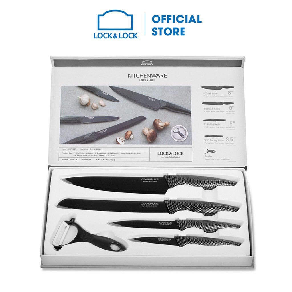 Bộ dao nhà bếp 5 món COOKPLUS Lock & Lock CKK101S5BLK - Chính hãng