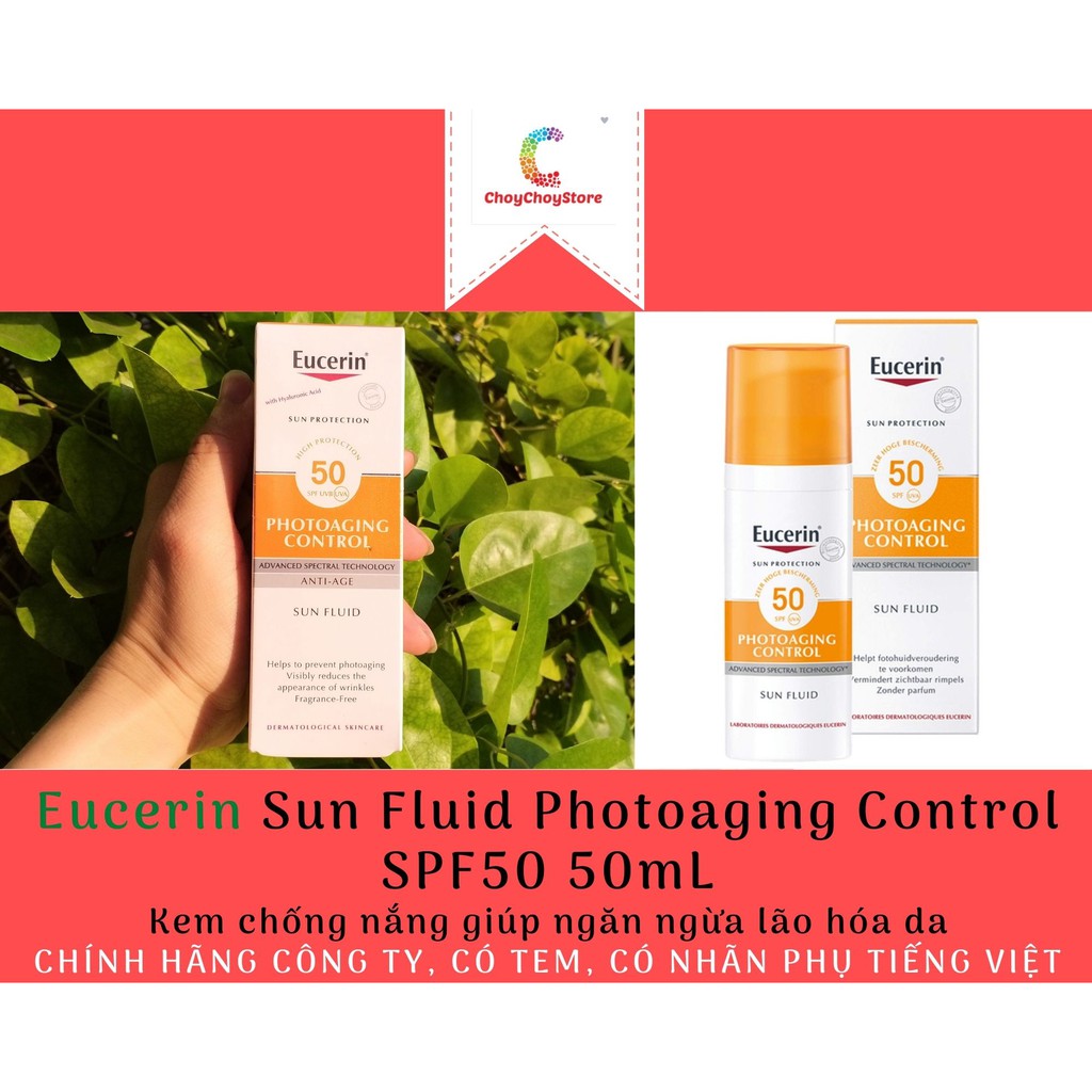 [TEM CTY] Eucerin Sun Fluid Photoaging Control SPF50 50mL - Kem chống nắng giúp ngăn ngừa lão hóa da