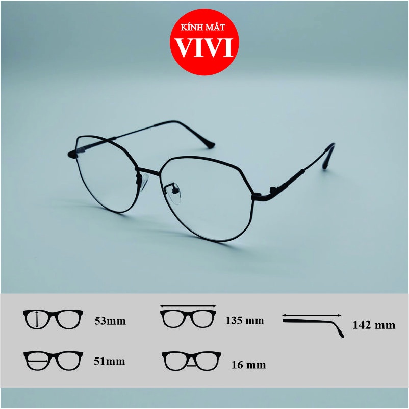 Gọng kính cận nam nữ thời trang dáng oval V2968 chất liệu kim loại, Nhận cắt cận viễn loạn Kính mắt ViVi