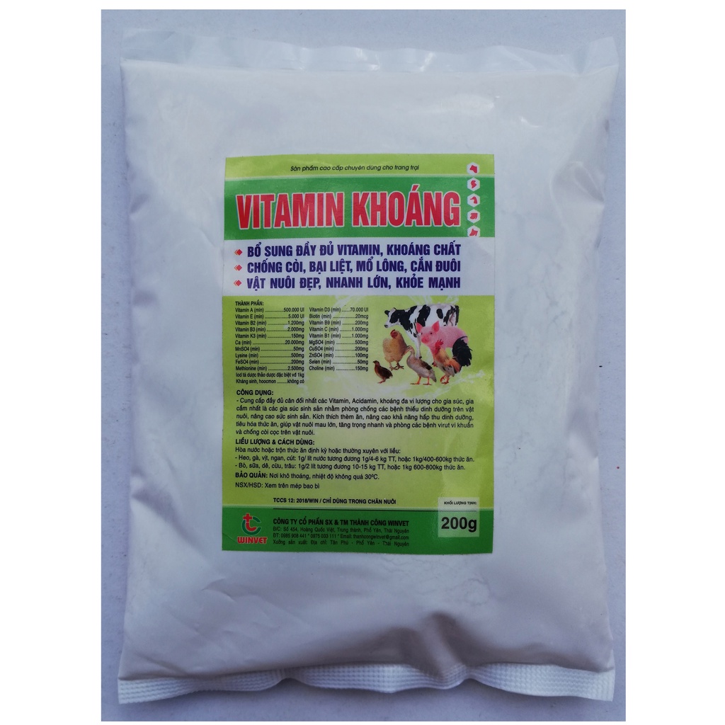 1 gói VITAMIN KHOÁNG 200g Chuyên dùng cho gia súc, gia cầm, chó, mèo