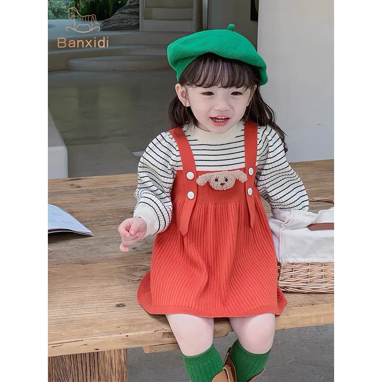 Váy len xốp phối áo kẻ bé gái (mã 001)