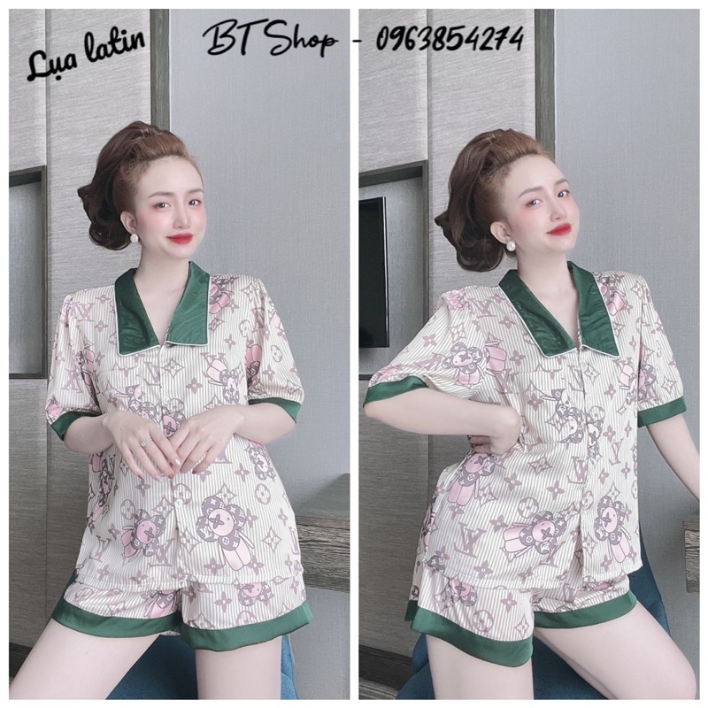 Đồ ngủ mặc nhà lụa latin pijama đùi hoạ tiết freesize 42-57kg