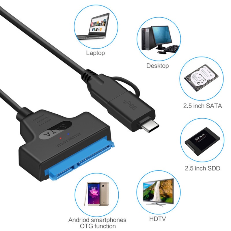 Dây Cáp Chuyển Đổi Usb C Sang Sata Usb 3.1 Type C Cho Ổ Cứng Ssd 2.5 &quot;Với Usb C Sang Usb 3.0