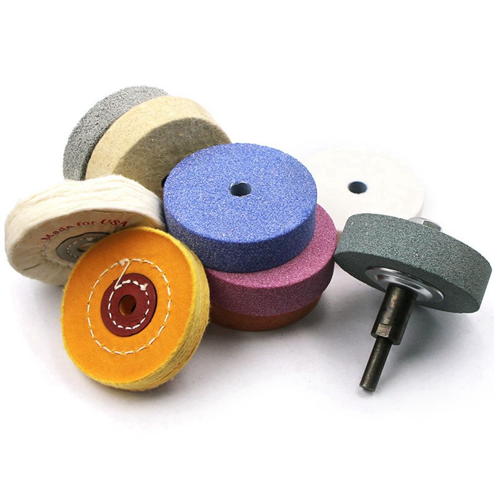 Đĩa mài đánh bóng mini 75mm hình tròn cotton kim loại/ Set trục chuyên dụng tiện lợi