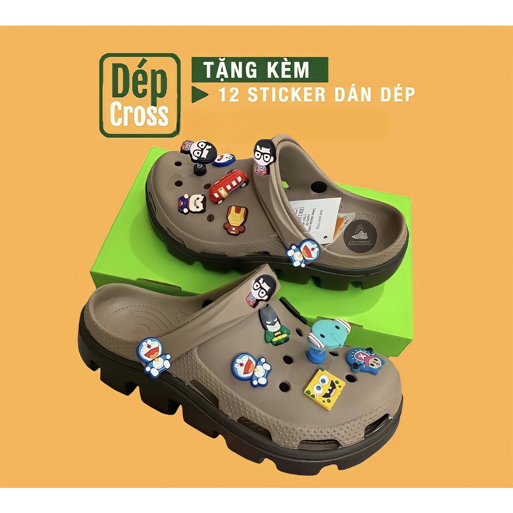 Dép Cross Nâu Lượn Sóng Busy Khủng Long Nâu Đen