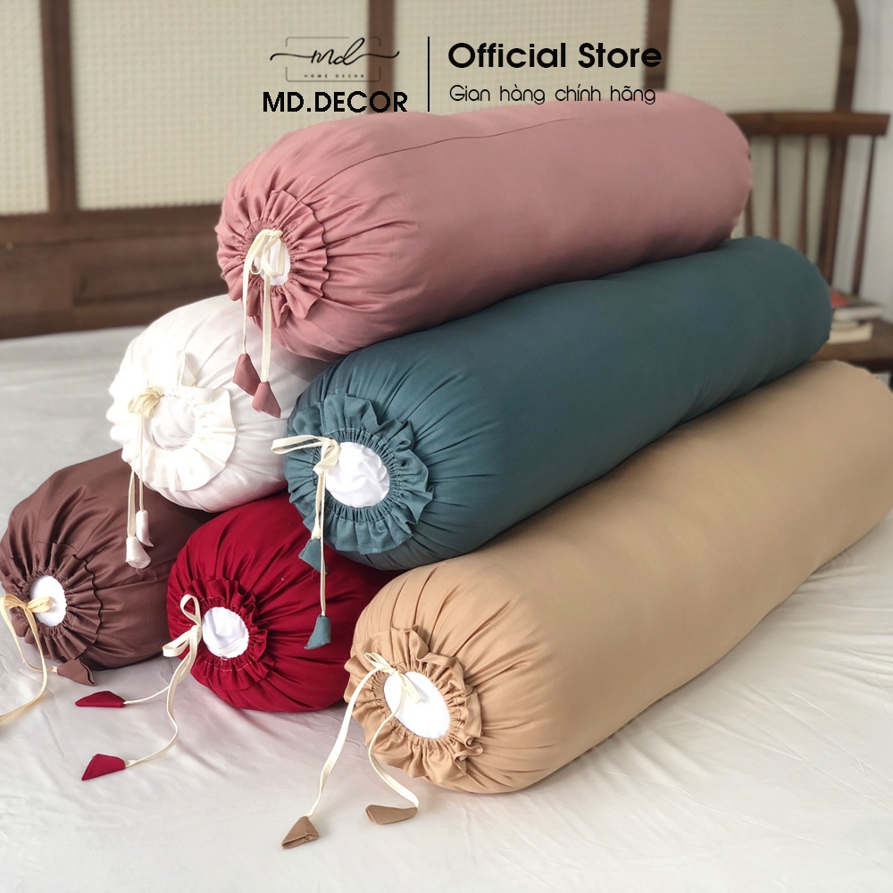 Vỏ gối ôm lụa tencel 40S MD.DECOR - Bedding nhiều màu trơn mềm mát có dây nơ thắt 2 đầu 35x100cm