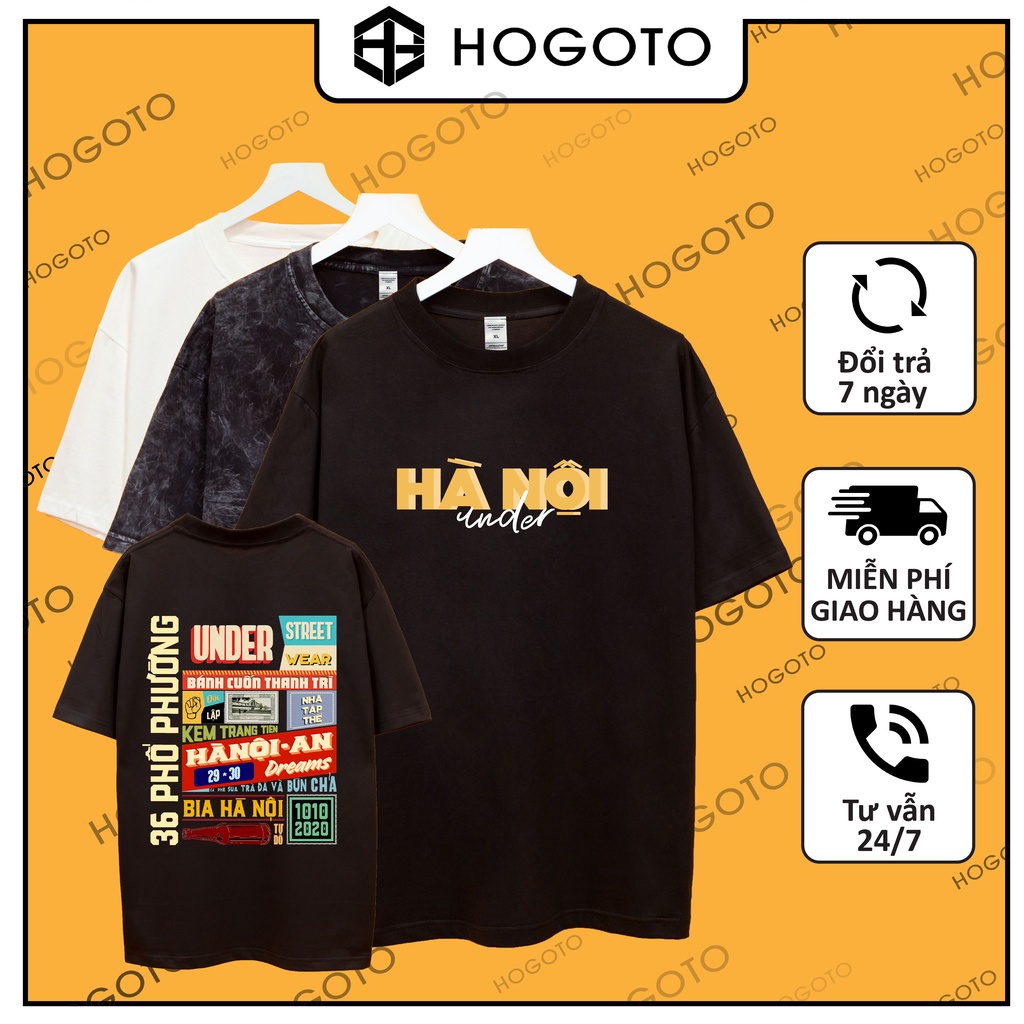 Áo thun tay lỡ Hà Nội Hogoto shop , Áo thun unisex nam nữ from rộng oversize chất liệu cotton