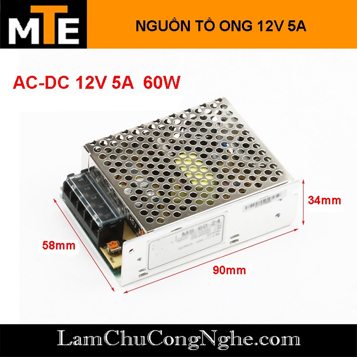 Nguồn tổ ong, nguồn led 12V 5A S-60-12