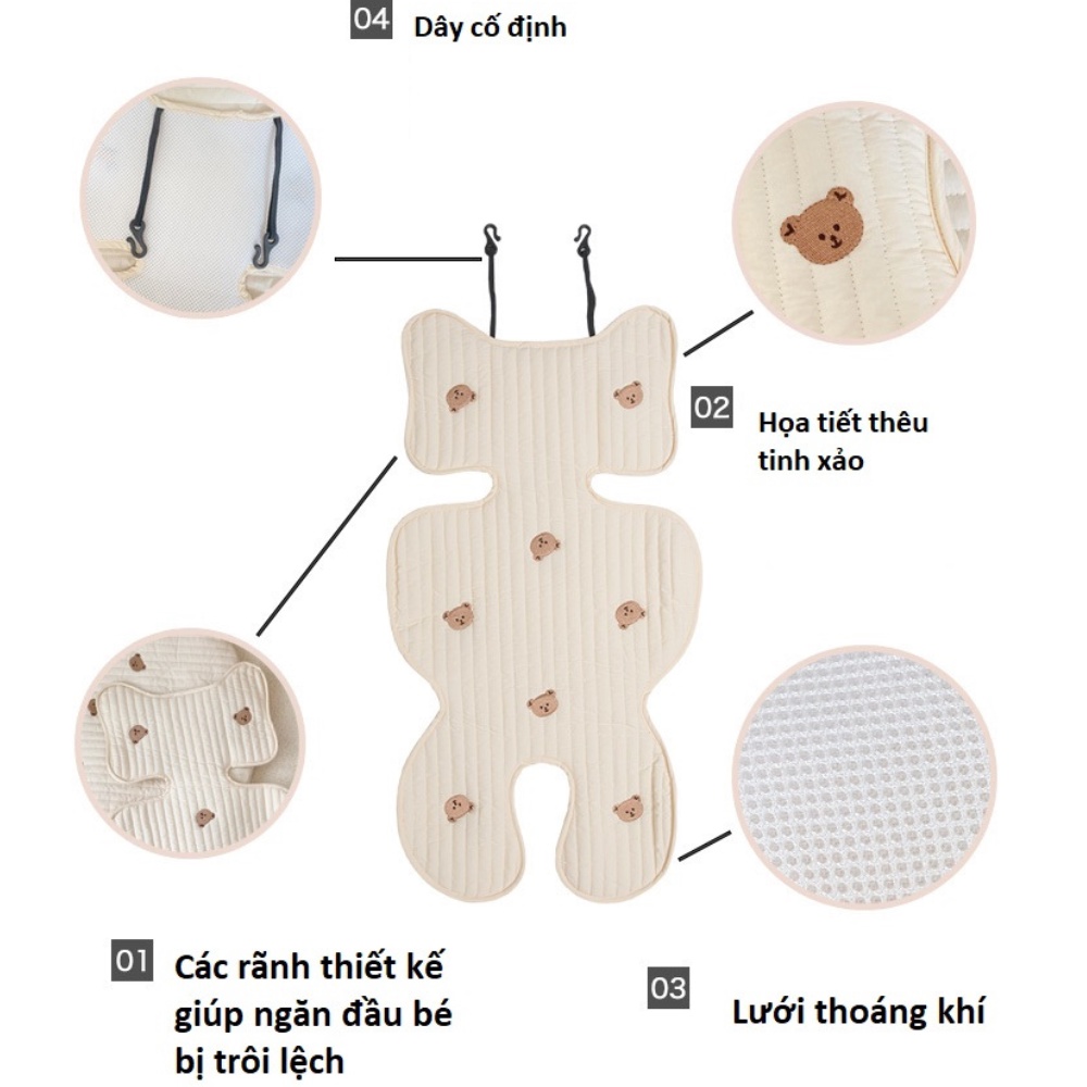 [HÀNG LOẠI 1]Đệm xe đẩy, tấm lót xe cho bé chất cotton thoáng khí mềm mại, phong cách Hàn Quốc đáng yêu