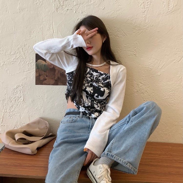 Áo yếm loang dài tay  chất thun cotton co dãn mịn mát, áo kiểu hot hit 2021