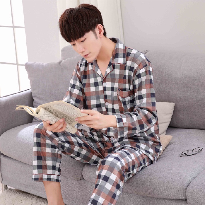 Bộ Đồ Ngủ Cotton Tay Dài Thời Trang Hàn Quốc Dành Cho Nam