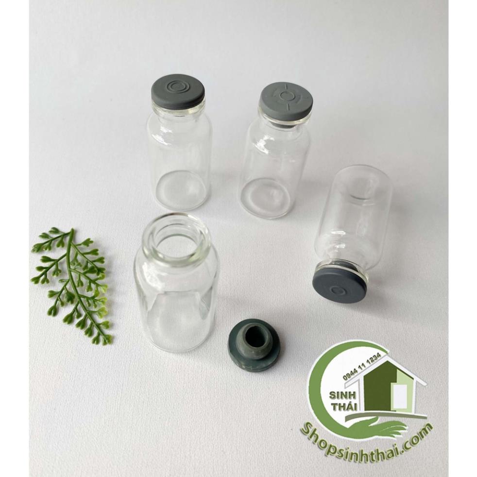 Lọ thủy tinh nắp cao su xám, hũ lớn 5.5cm x 2.5cm, chai hũ thủy tinh đựng chất lỏng, tinh dầu, kim tuyến, mỹ phẩm, cườm