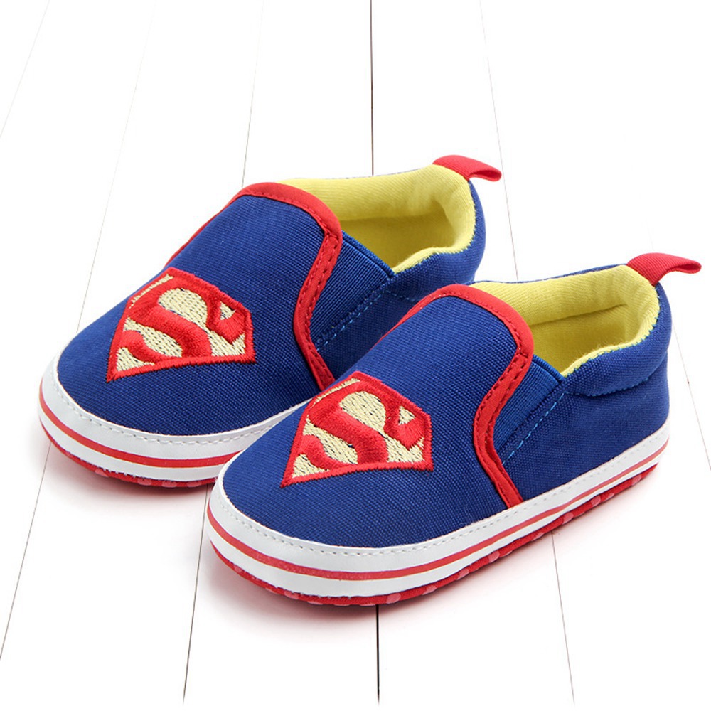 Giày tập đi chống trượt họa tiết hoạt hình Superman Batman Sofe cho bé trai 0-1 tuổi