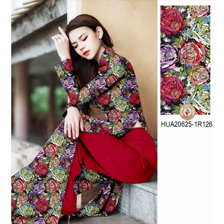 Vải áo dài hoa hồng cực sang