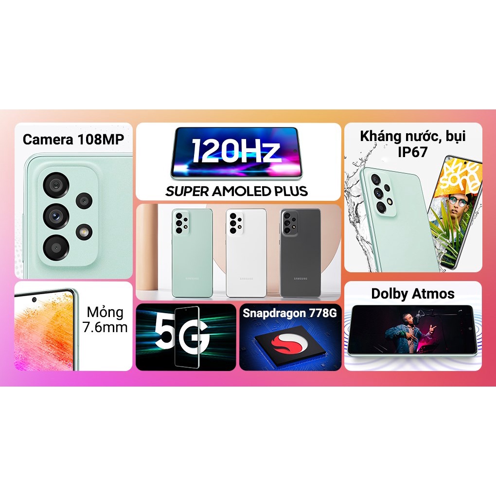 Điện thoại Samsung Galaxy A73 5G 8GB/128GB - Hàng Chính Hãng - Bảo hành 12 tháng