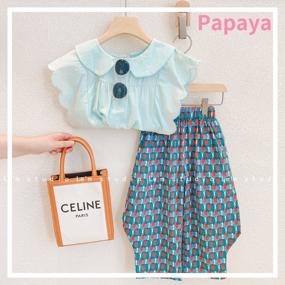 Set Áo Sát Nách + Quần In Họa Tiết Dễ Thương Cho Bé Gái