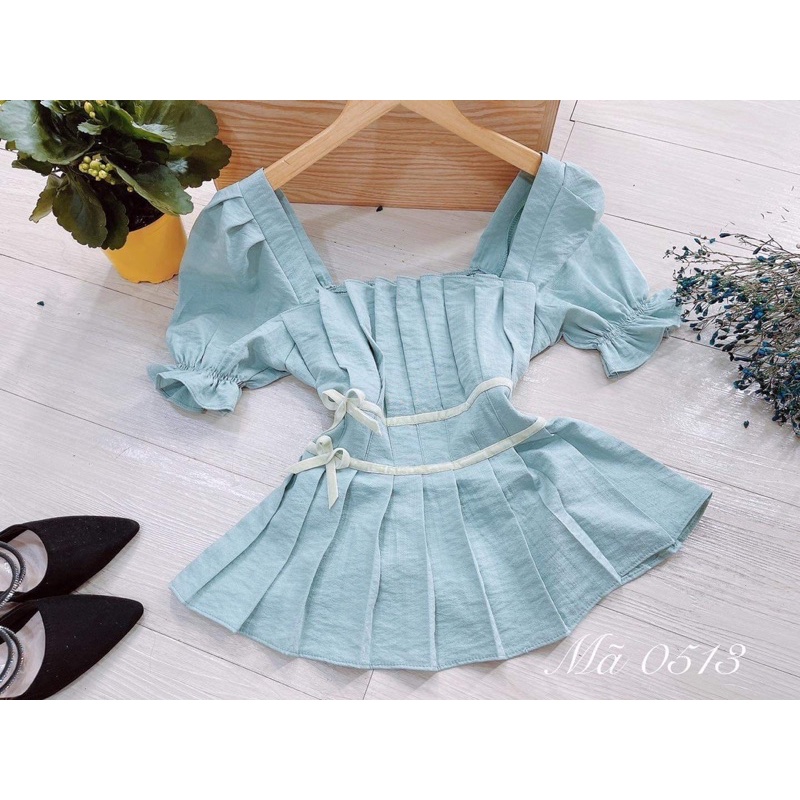 Áo peplum dậy ly eo nơ free size < 55kg hàng thiết kế phía sau lưng bo chun co giãn.