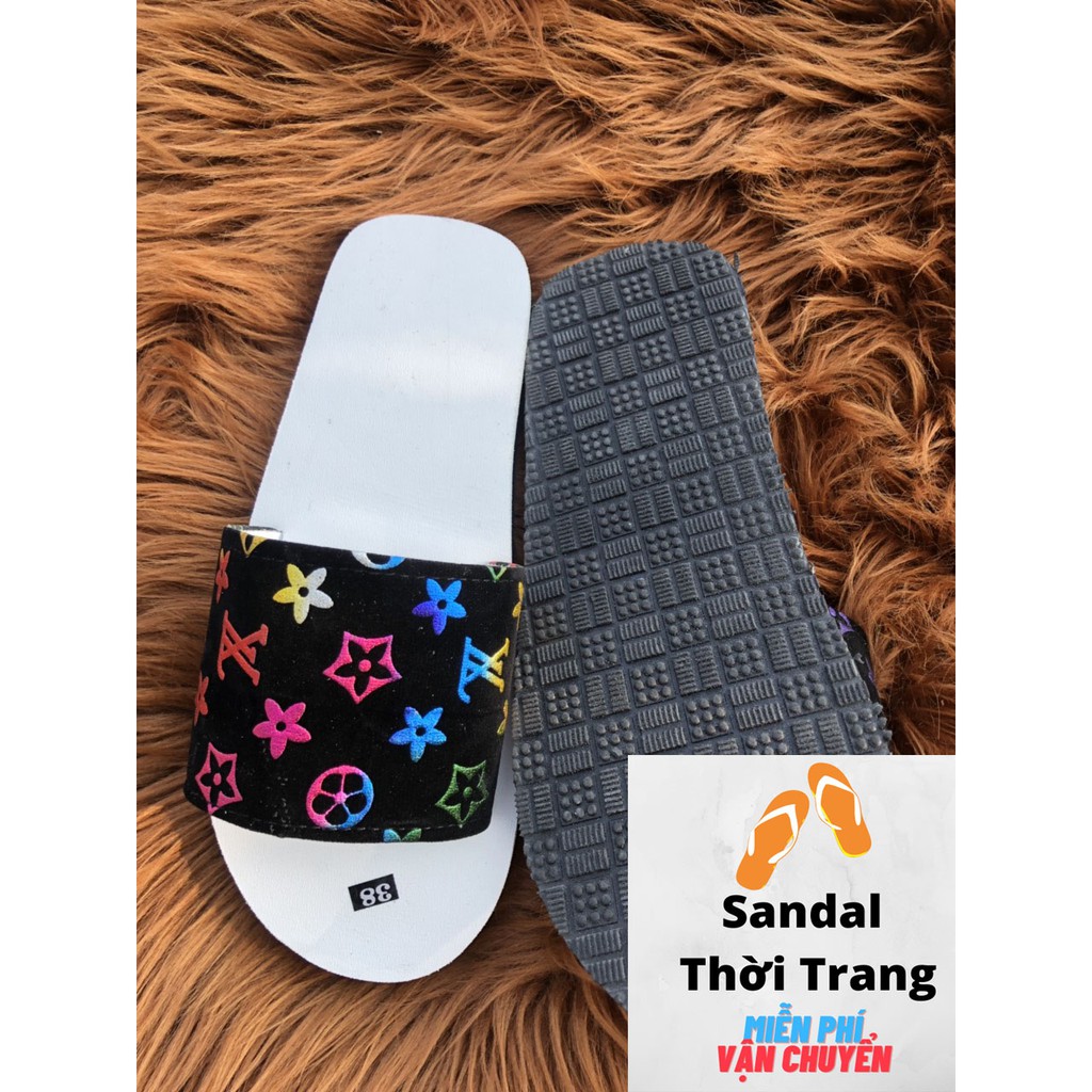 Dép quai ngang nữ nam, SANDALTHOITRANG Sandal quai ngang Trắng/Đen sandal đồng nai full size 30-44