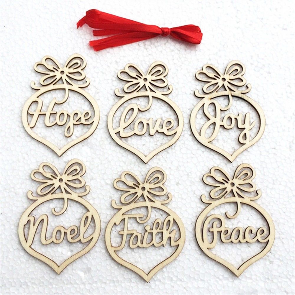 ❀SIMPLE❀ 6PCS Hot Christmas Decorations Craft Wood Hanging Ornament New Hollow Rustic Party Supplies Xmas Tree