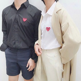 Áo sơ mi đôi nam nữ thêu trái tim [Có size to]