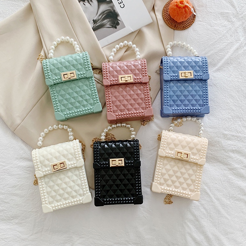 Túi messenger IELGY chuỗi mắt xích phối chuỗi hạt ngọc trai giả thời trang cho nữ