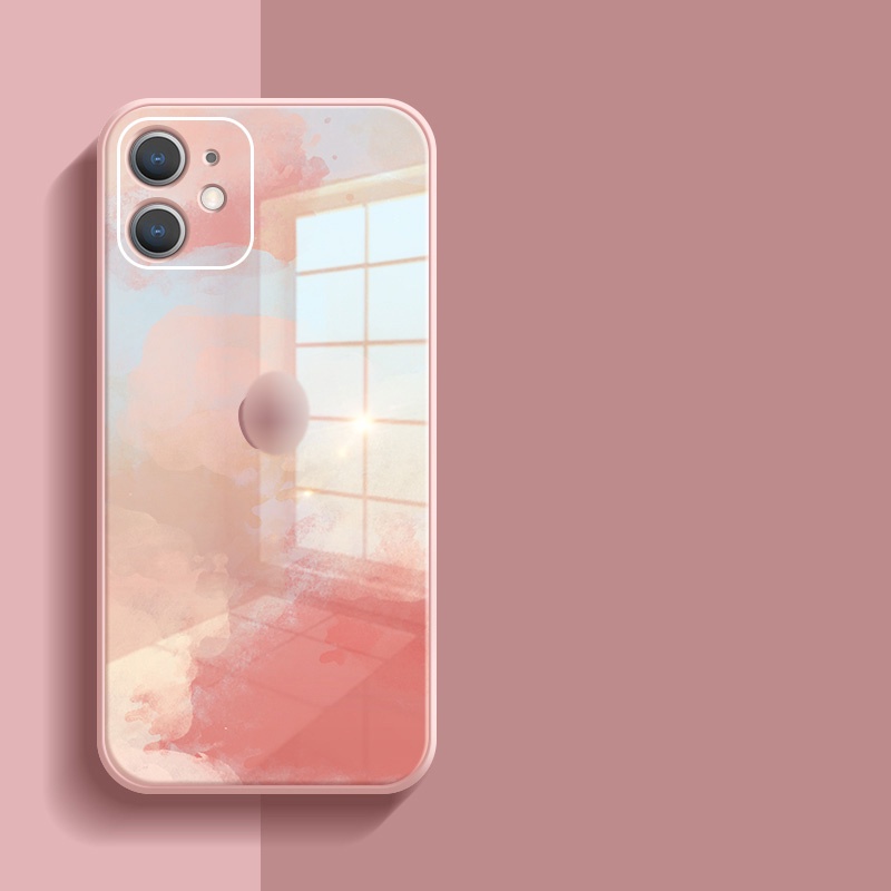 Ốp điện thoại kính cường lực cạnh vuông cho IPhone 13 12 11 Pro Max XS Max XR X 8 7 Plus