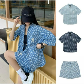 Dạo phố Áo sơ mi Denim Yankees Áo sơ mi Denim phong cách mới NY Retro In đầy đủ Áo sơ mi Denim thời trang Presbyopic Áo sơ mi Denim NY Áo sơ mi Realsissi Studio