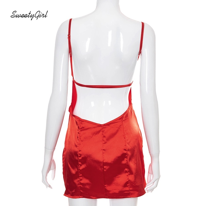 Đầm mini hai dây hở lưng màu trơn thời trang quyến rũ dành cho nữ