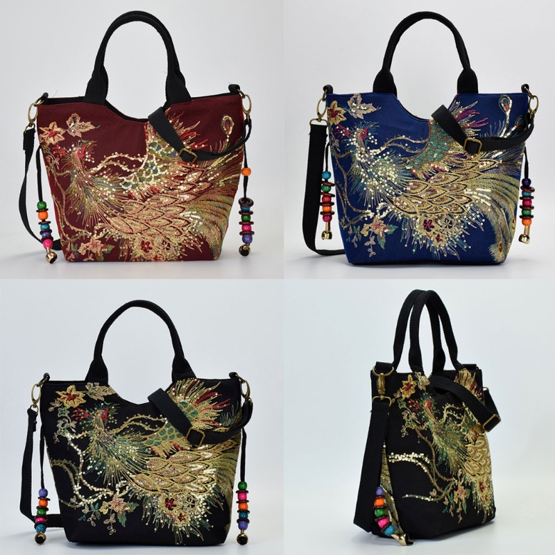 Túi Xách Nữ Thêu Hình Chim Công Thời Trang