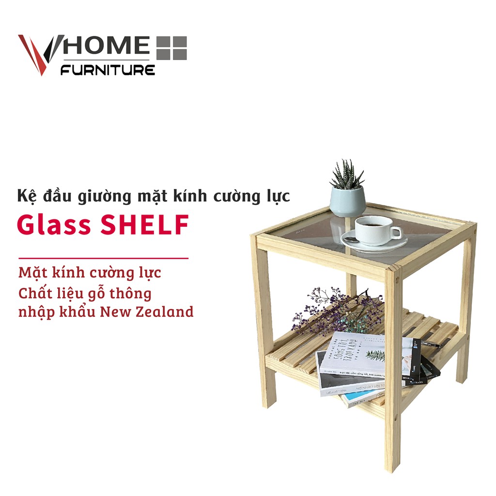 Kệ Đầu Giường Gỗ Thông VHOME Furniture Mặt Kính Cường Lực 35cm x 35cm x 50cm Nội Thất Lắp Ráp | BigBuy360 - bigbuy360.vn