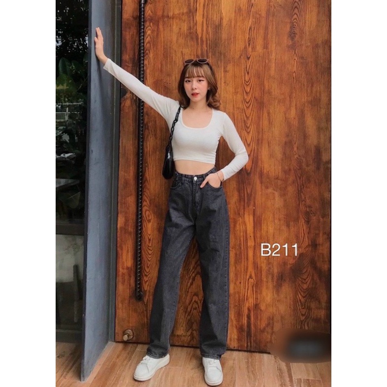 Quần jeans baggy lưng siêu cao, ống rộng dài, quần baggy